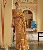 Mustard printed silk saree with blouse