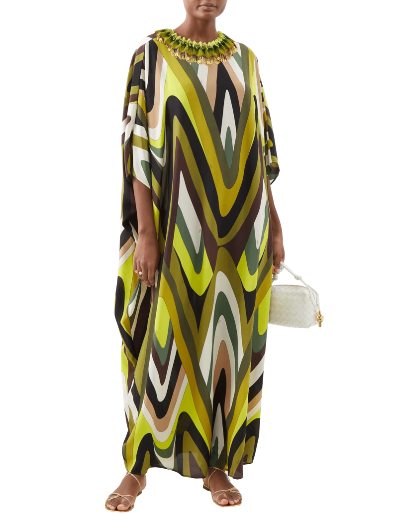 JSDC Abstract Printed Daily Wear Silk Crepe Kaftan Top