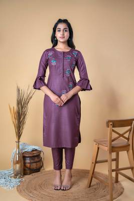 PURPLE COTTON EMBROIDERED STRAIGHT KURTA 1
