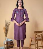 PURPLE COTTON EMBROIDERED STRAIGHT KURTA