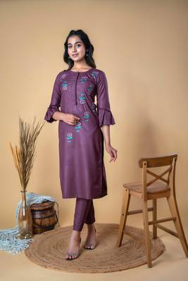 PURPLE COTTON EMBROIDERED STRAIGHT KURTA 2