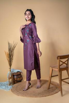 PURPLE COTTON EMBROIDERED STRAIGHT KURTA 4