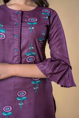 PURPLE COTTON EMBROIDERED STRAIGHT KURTA 6