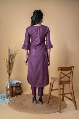 PURPLE COTTON EMBROIDERED STRAIGHT KURTA 7