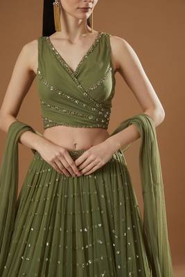 Mehndi Green Sequin Embroidered Georgette indian Designer Mehendi Ceremony Ethnic Lehenga 2
