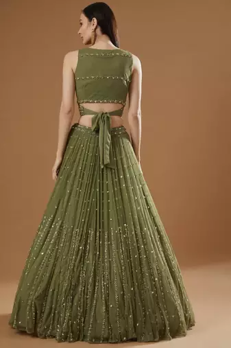 Mehndi Green Sequin Embroidered Georgette indian Designer Mehendi Ceremony Ethnic Lehenga