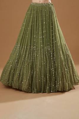 Mehndi Green Sequin Embroidered Georgette indian Designer Mehendi Ceremony Ethnic Lehenga 4