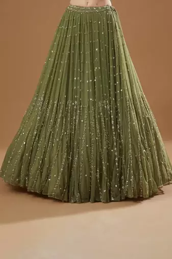 Mehndi Green Sequin Embroidered Georgette indian Designer Mehendi Ceremony Ethnic Lehenga