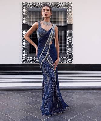 Electric Blue Eliza Pre-Drapped Saree 1