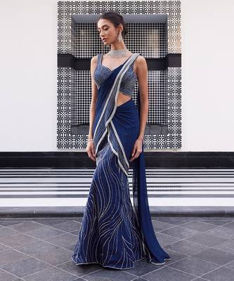 Electric Blue Eliza Pre-Drapped Saree 2