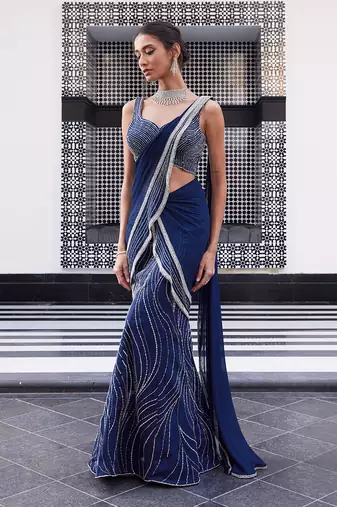 Electric Blue Eliza Pre-Drapped Saree