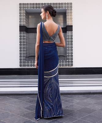 Electric Blue Eliza Pre-Drapped Saree 3