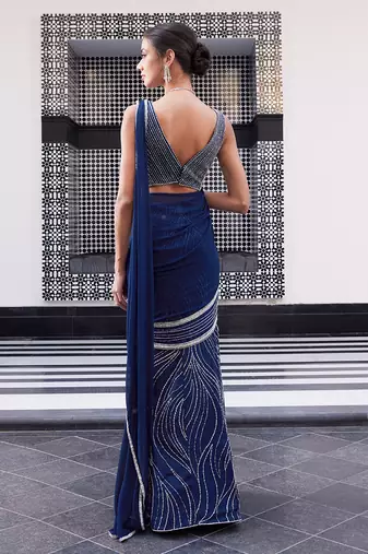 Electric Blue Eliza Pre-Drapped Saree