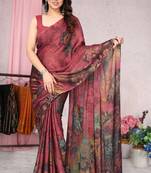 Crimson Printed Chiffon Saree With Blouse