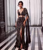 Black Tussar Silk Pre-Stitched Wedding Saree 