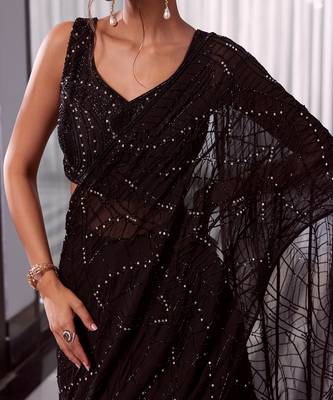 Black Elora Pre-Drapped Saree 2