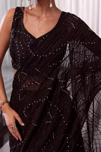 Black Elora Pre-Drapped Saree