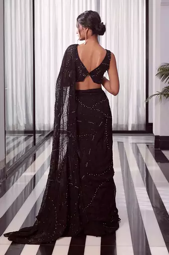 Black Elora Pre-Drapped Saree