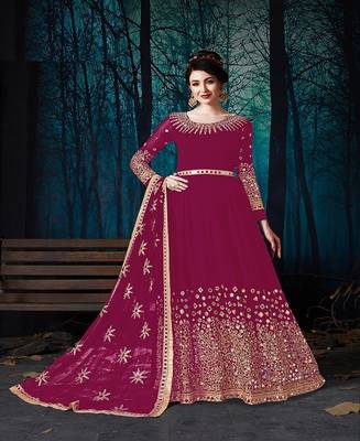 Rani pink Georgette Anarkali Salwar Suit With Real Mirror Work 1