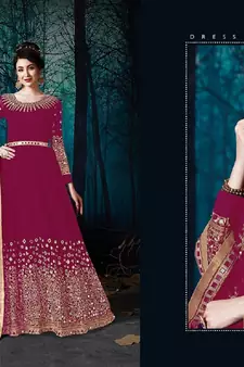 Rani pink Georgette Anarkali Salwar Suit With Real Mirror Work