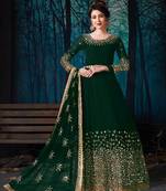 Green Designer Georgette Anarkali Salwar Suit With Real Mirror Work Semi Stitched