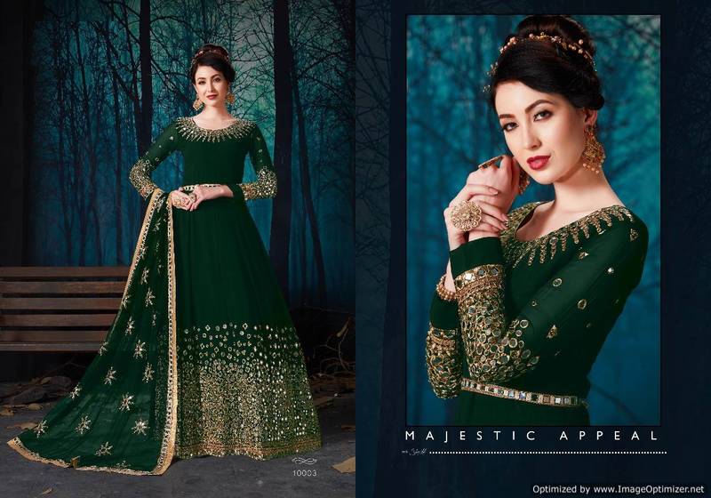 Green Designer Georgette Anarkali Salwar Suit With Real Mirror Work Semi Stitched
