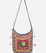 Banjara India Elephant Design Kutchi Mirrorwork Hand Embroidered Shoulder Bag (BAG-BlueMaroon)