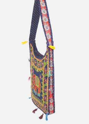 Banjara India Elephant Design Kutchi Mirrorwork Hand Embroidered Shoulder Bag (BAG-BlueBlue) 2