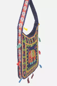 Banjara India Elephant Design Kutchi Mirrorwork Hand Embroidered Shoulder Bag (BAG-BlueBlue)