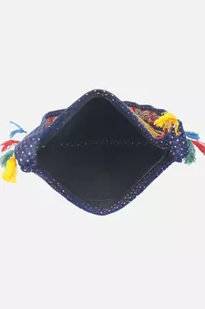 Banjara India Elephant Design Kutchi Mirrorwork Hand Embroidered Shoulder Bag (BAG-BlueBlue)