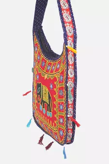 Banjara India Elephant Design Kutchi Mirrorwork Hand Embroidered Shoulder Bag (BAG-BlueRed)