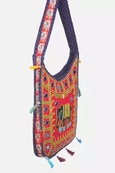 Banjara India Elephant Design Kutchi Mirrorwork Hand Embroidered Shoulder Bag (BAG-BlueRed)