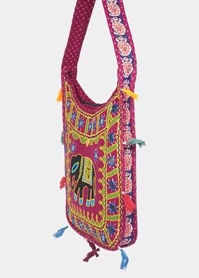 Banjara India Elephant Design Kutchi Mirrorwork Hand Embroidered Shoulder Bag (BAG-MaroonMaroon) 2