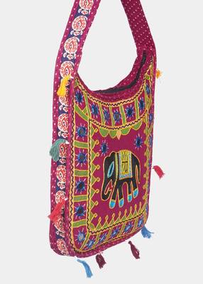 Banjara India Elephant Design Kutchi Mirrorwork Hand Embroidered Shoulder Bag (BAG-MaroonMaroon) 3