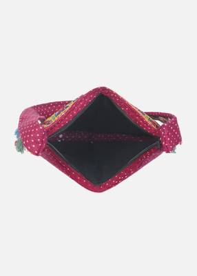 Banjara India Elephant Design Kutchi Mirrorwork Hand Embroidered Shoulder Bag (BAG-MaroonRed) 5