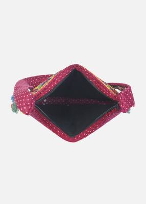Banjara India Elephant Design Kutchi Mirrorwork Hand Embroidered Shoulder Bag (BAG-MaroonOrange) 5