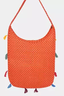 Banjara India Elephant Design Kutchi Mirrorwork Hand Embroidered Shoulder Bag (BAG-OrangeBlue)