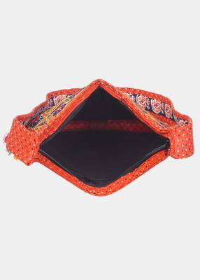 Banjara India Elephant Design Kutchi Mirrorwork Hand Embroidered Shoulder Bag (BAG-OrangeBlue) 5
