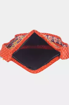Banjara India Elephant Design Kutchi Mirrorwork Hand Embroidered Shoulder Bag (BAG-OrangeBlue)