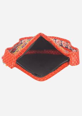 Banjara India Elephant Design Kutchi Mirrorwork Hand Embroidered Shoulder Bag (BAG-OrangeRed) 5
