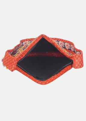 Banjara India Elephant Design Kutchi Mirrorwork Hand Embroidered Shoulder Bag (BAG-OrangeOrange) 5