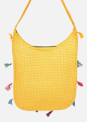 Banjara India Elephant Design Kutchi Mirrorwork Hand Embroidered Shoulder Bag (BAG-YellowBlue) 4