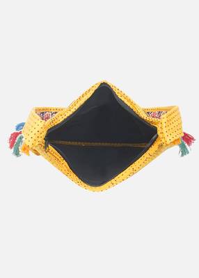 Banjara India Elephant Design Kutchi Mirrorwork Hand Embroidered Shoulder Bag (BAG-YellowBlue) 5