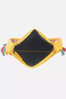 Banjara India Elephant Design Kutchi Mirrorwork Hand Embroidered Shoulder Bag (BAG-YellowBlue)