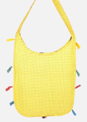 Banjara India Elephant Design Kutchi Mirrorwork Hand Embroidered Shoulder Bag (BAG-YellowRed) 4