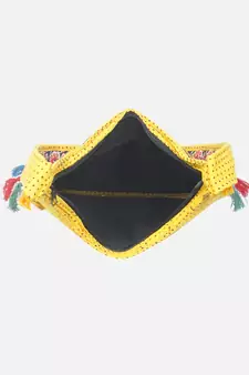 Banjara India Elephant Design Kutchi Mirrorwork Hand Embroidered Shoulder Bag (BAG-YellowRed)