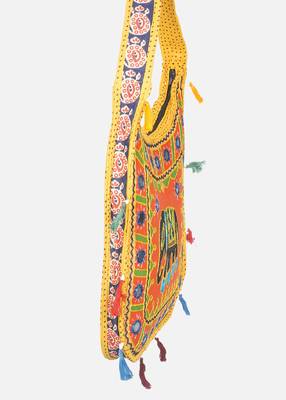 Banjara India Elephant Design Kutchi Mirrorwork Hand Embroidered Shoulder Bag (BAG-YellowOrange) 3