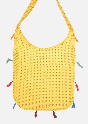 Banjara India Elephant Design Kutchi Mirrorwork Hand Embroidered Shoulder Bag (BAG-YellowOrange) 4