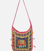 Banjara India Elephant Design Kutchi Mirrorwork Hand Embroidered Shoulder Bag (BAG-RedBlue)
