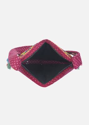 Banjara India Elephant Design Kutchi Mirrorwork Hand Embroidered Shoulder Bag (BAG-RedBlue) 5